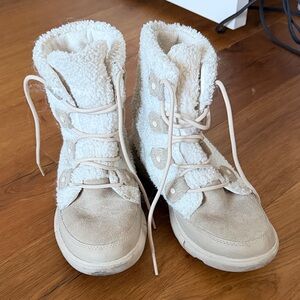 SOREL EXPLORER II JOAN COZY BOOT ANCIENT FOSSIL/SEA SALT size 8.5